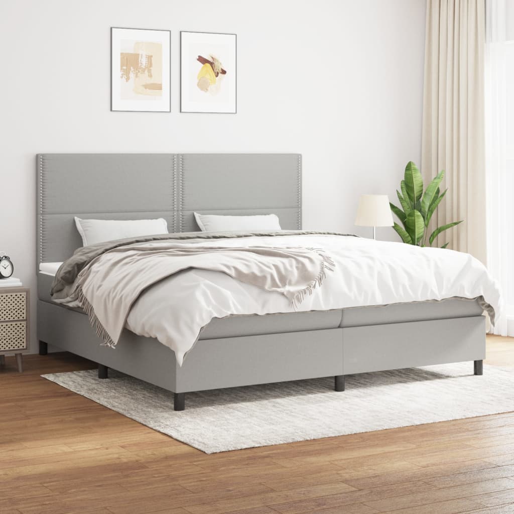 vidaXL Cama box spring con colchón tela gris claro 200x200 cm