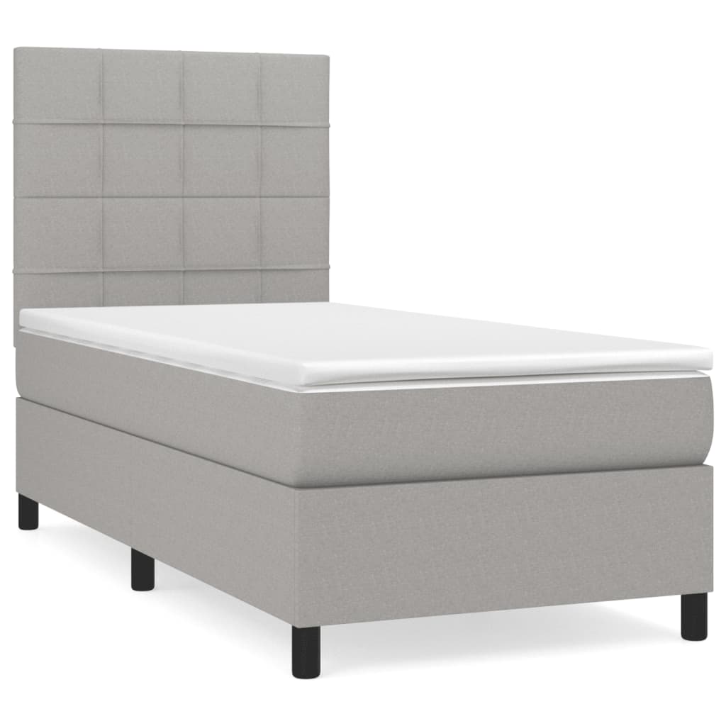 vidaXL Cama box spring con colchón tela gris claro 90x200 cm