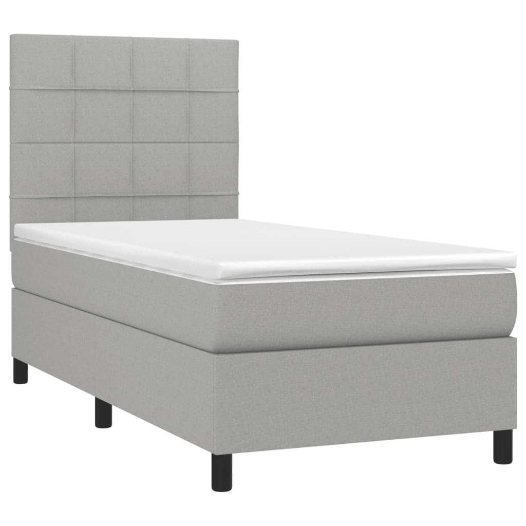 vidaXL Cama box spring con colchón tela gris claro 90x200 cm