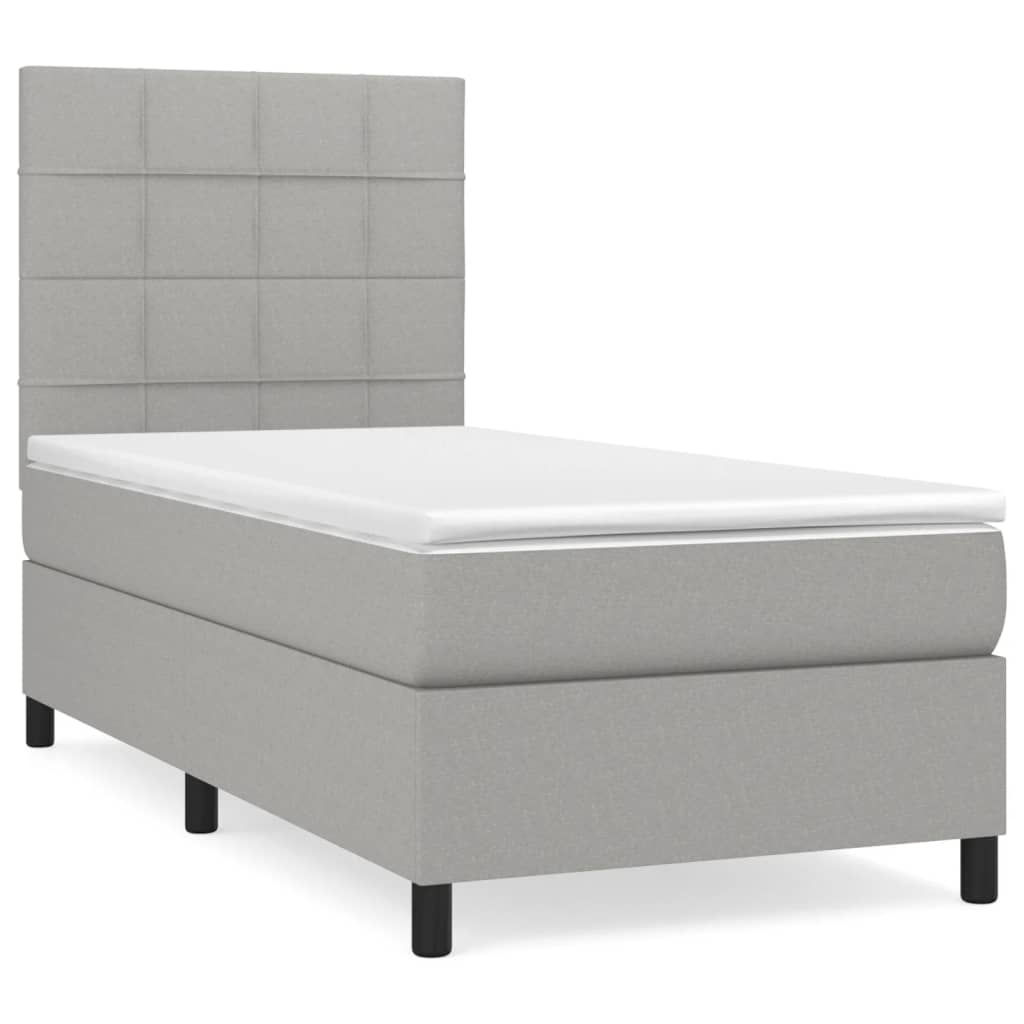 vidaXL Cama box spring con colchón tela gris claro 100x200 cm