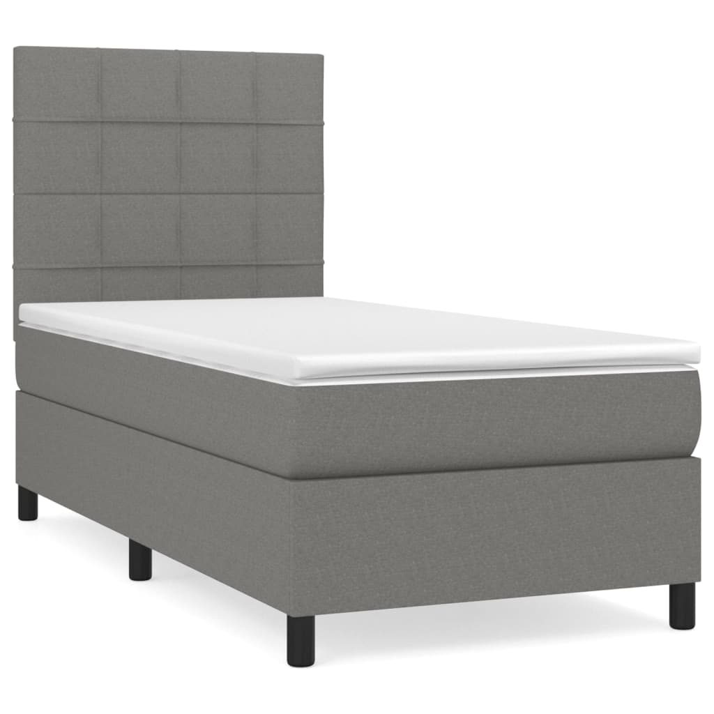 vidaXL Cama box spring con colchón tela gris oscuro 100x200 cm