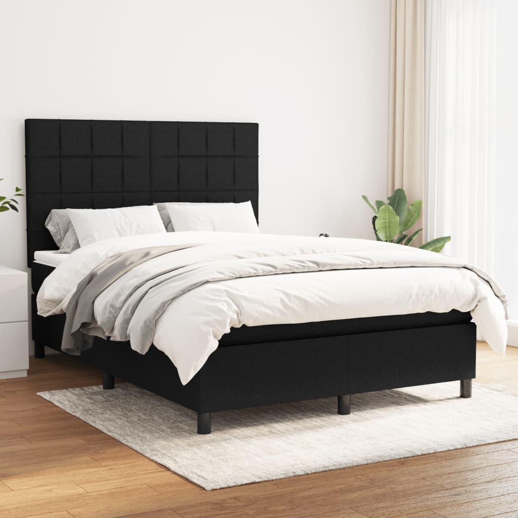 vidaXL Cama box spring con colchón tela negro 140x190 cm