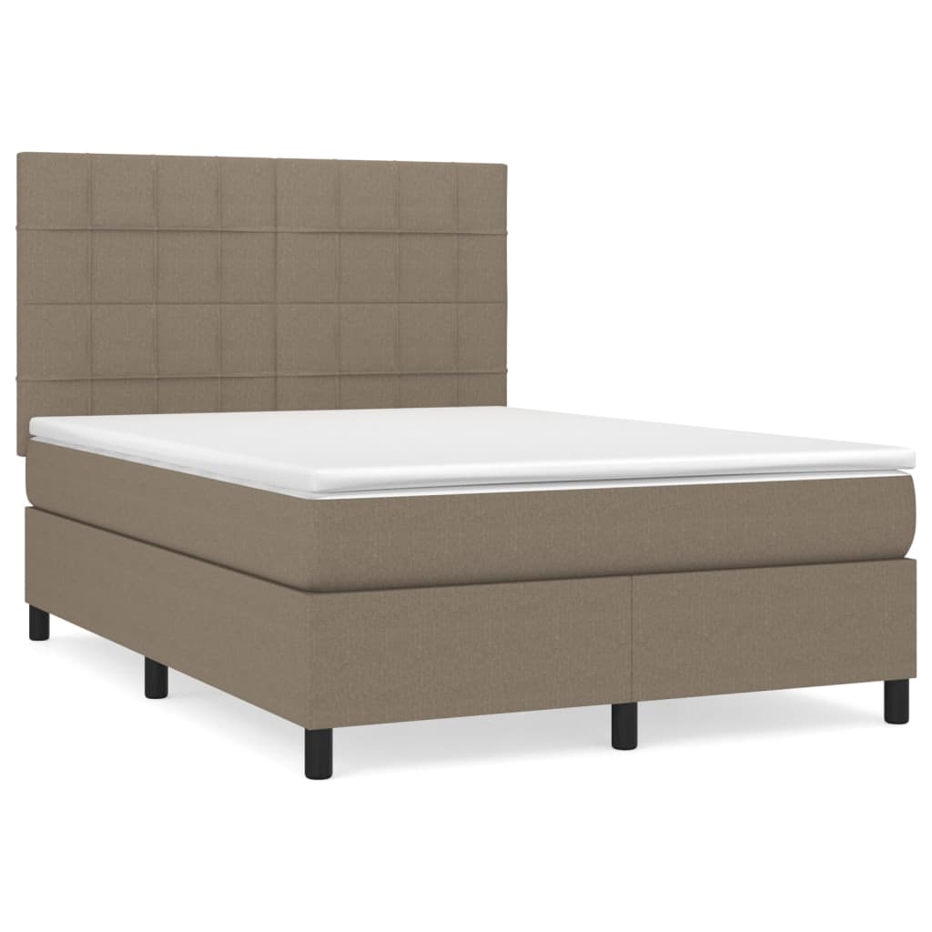 vidaXL Cama box spring con colchón tela gris taupe 140x200 cm