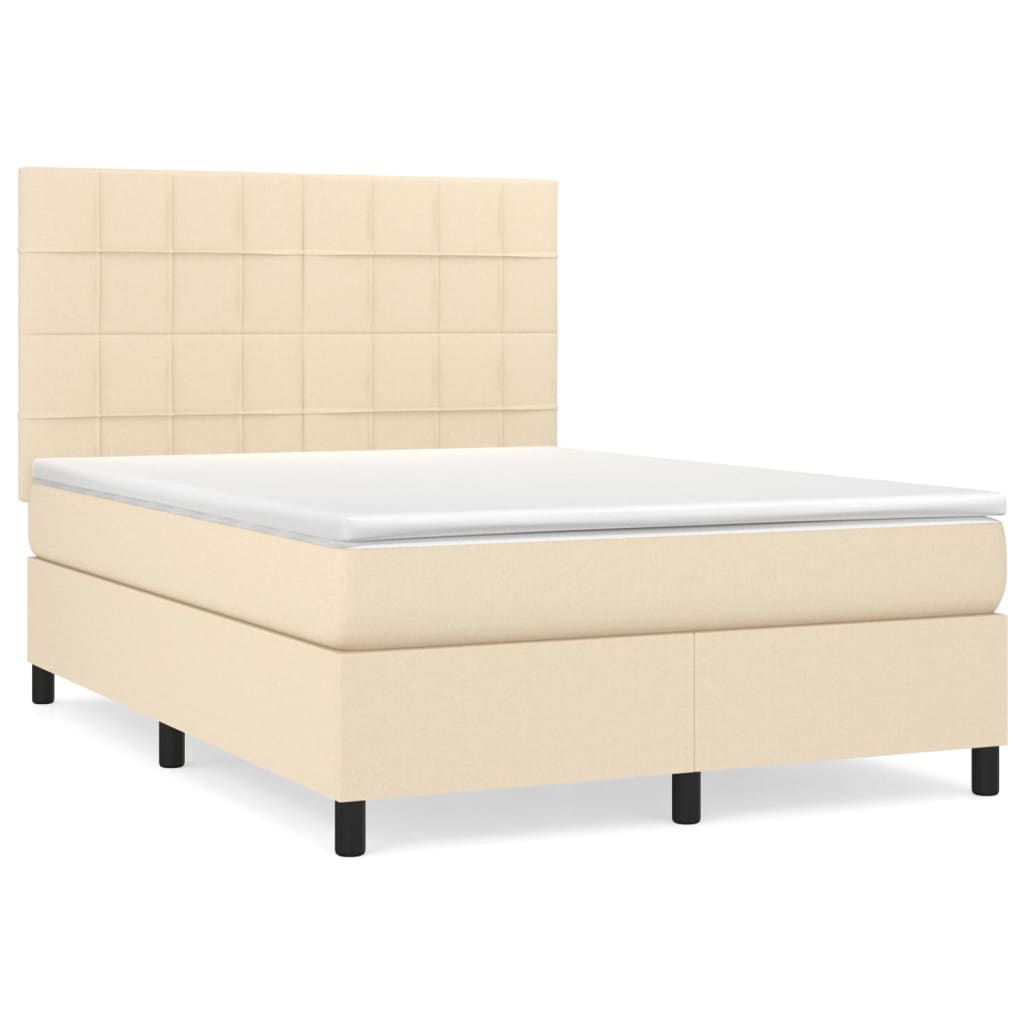 vidaXL Cama box spring con colchón tela color crema 140x200 cm