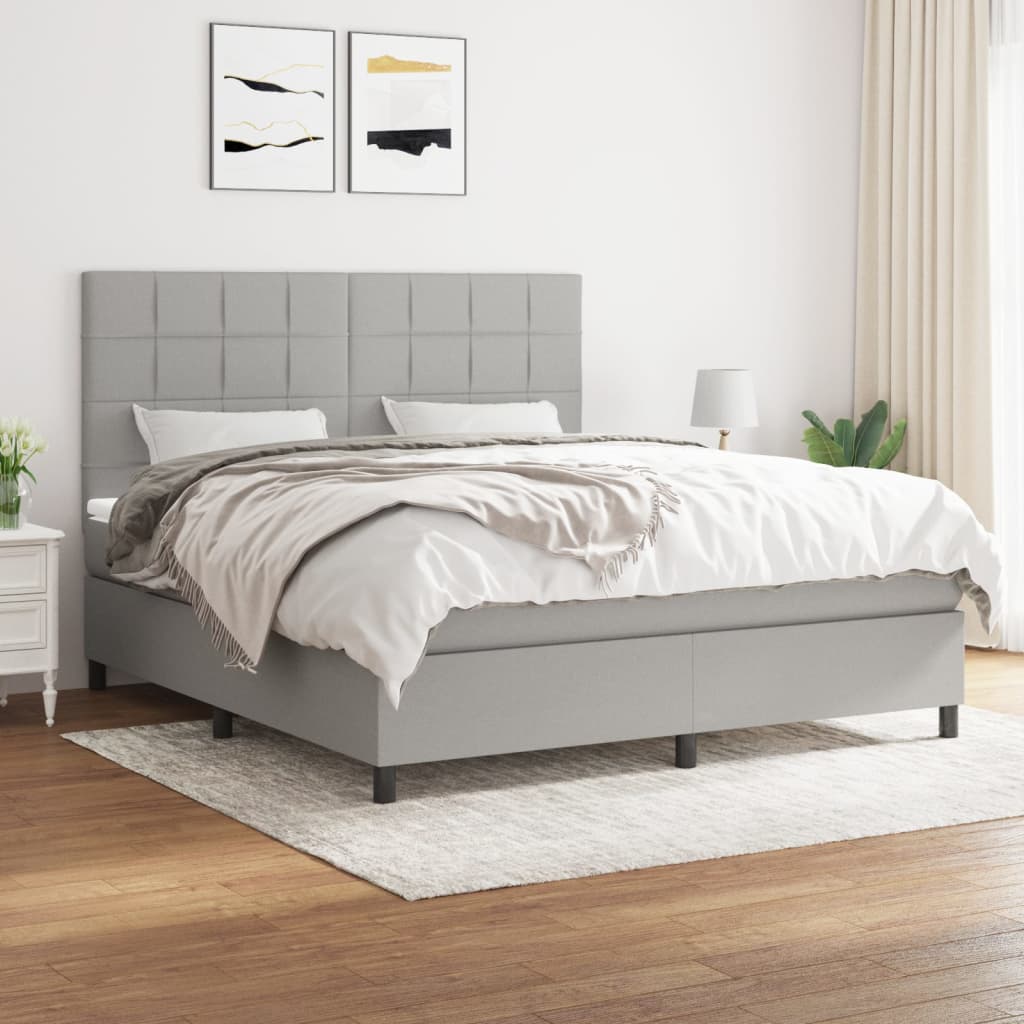 vidaXL Cama box spring con colchón tela gris claro 180x200 cm