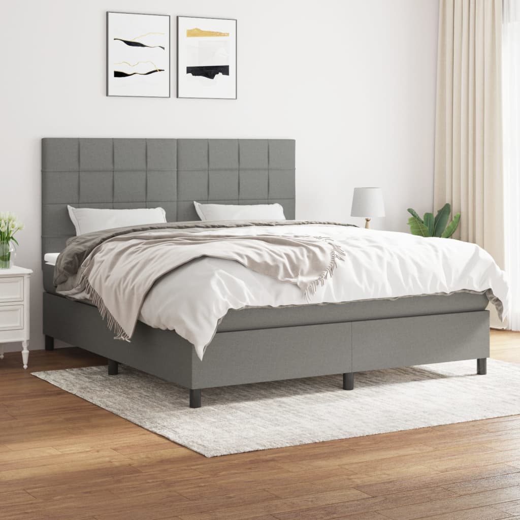 vidaXL Cama box spring con colchón tela gris oscuro 180x200 cm