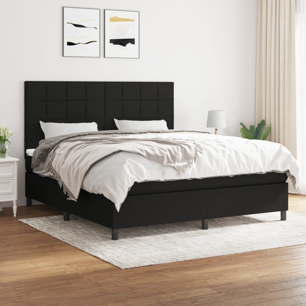 vidaXL Cama box spring con colchón tela negro 180x200 cm