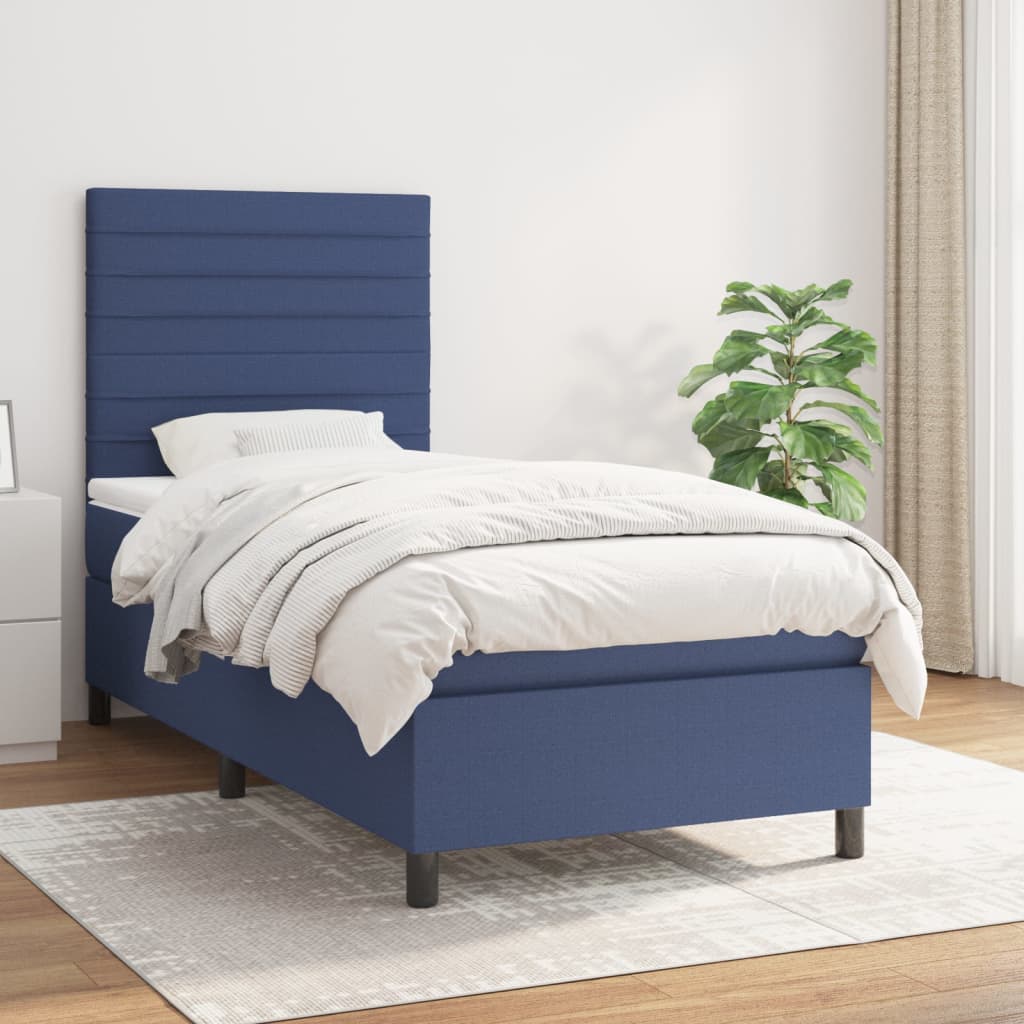 vidaXL Cama box spring con colchón tela azul 90x190 cm