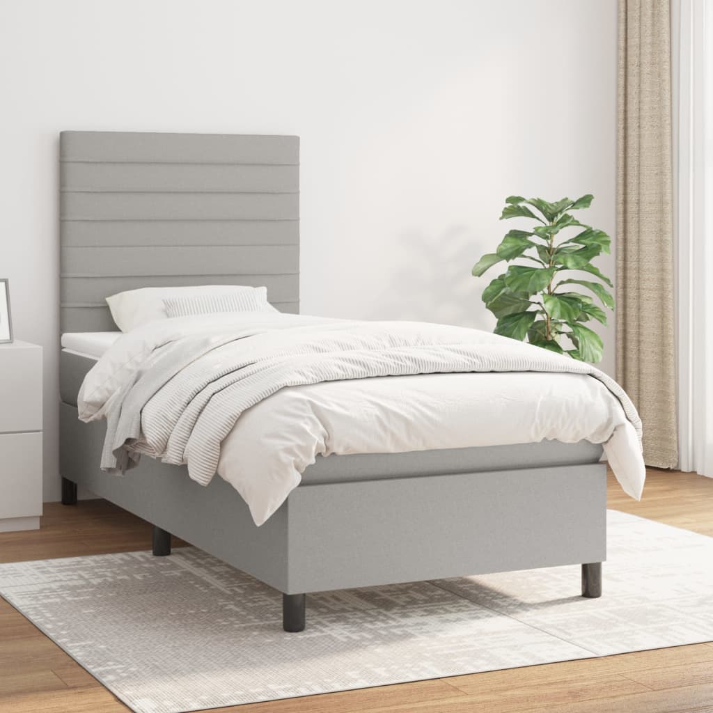 vidaXL Cama box spring con colchón tela gris claro 100x200 cm