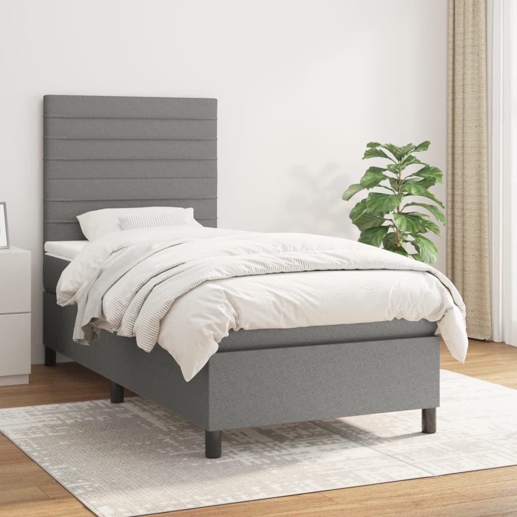 vidaXL Cama box spring con colchón tela gris oscuro 100x200 cm