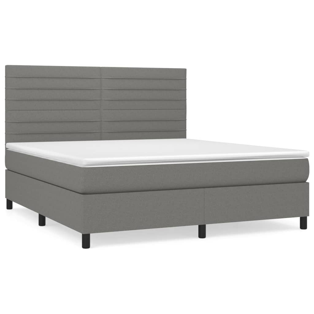 vidaXL Cama box spring con colchón tela gris oscuro 180x200 cm