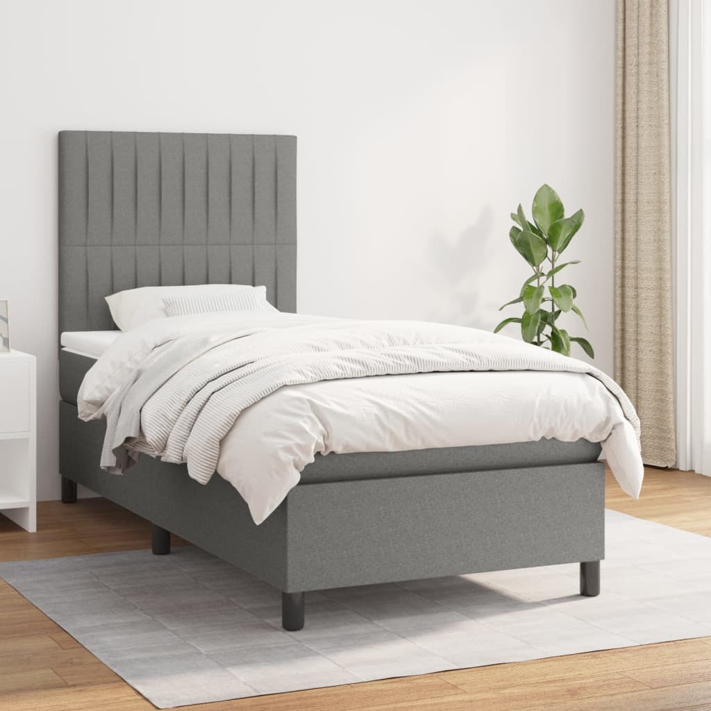 vidaXL Cama box spring con colchón tela gris oscuro 80x200 cm