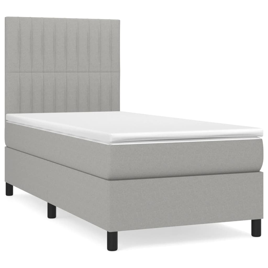 vidaXL Cama box spring con colchón tela gris claro 90x190 cm