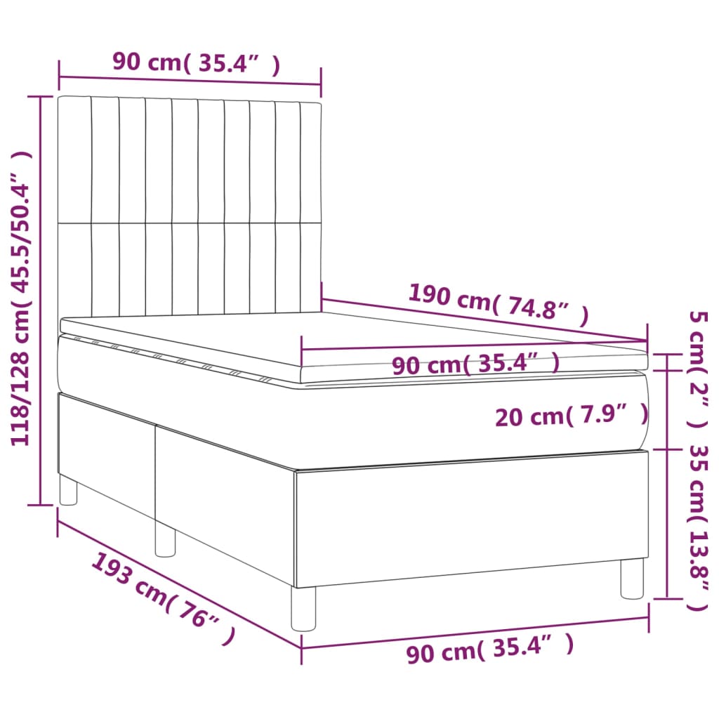 vidaXL Cama box spring con colchón tela gris claro 90x190 cm