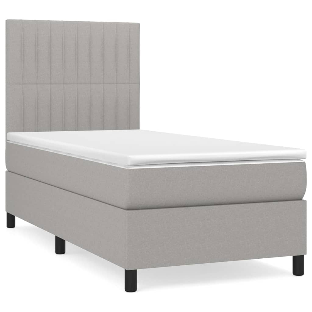 vidaXL Cama box spring con colchón tela gris claro 90x200 cm