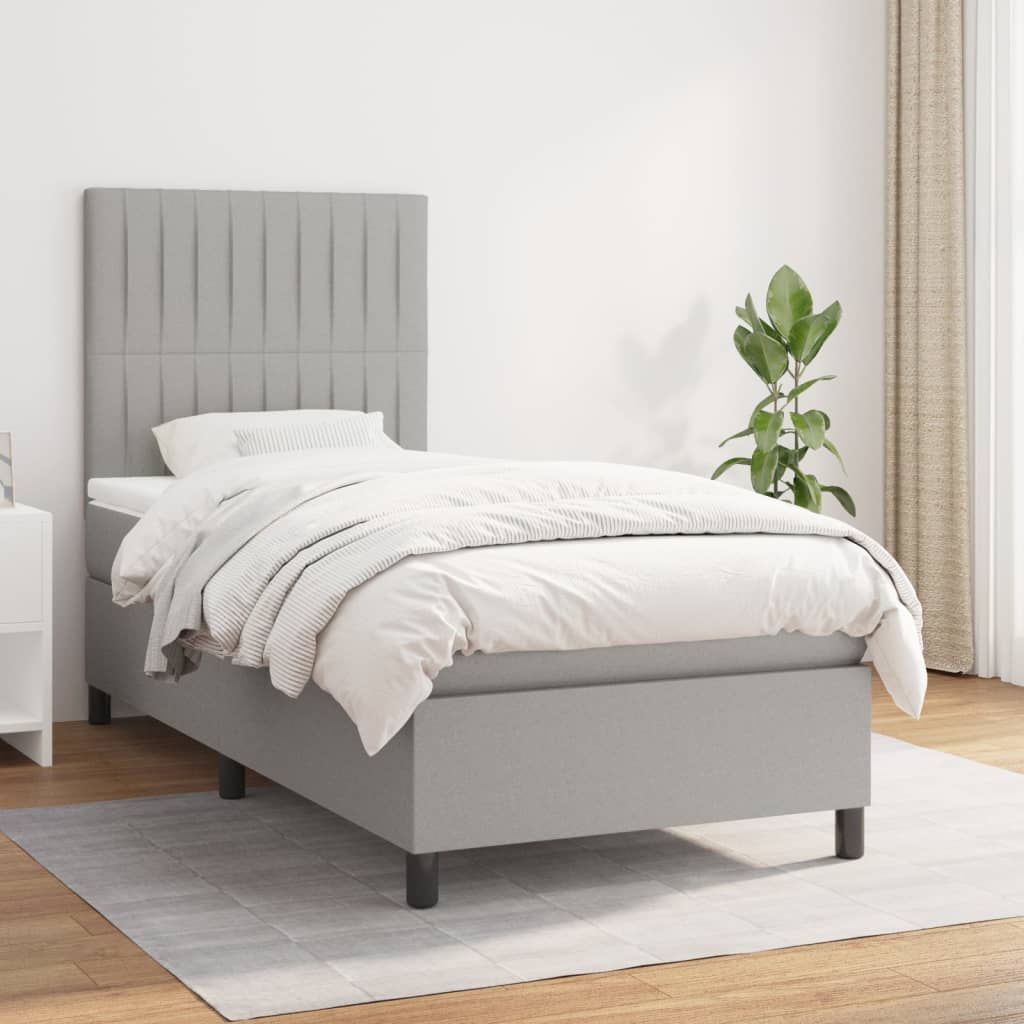 vidaXL Cama box spring con colchón tela gris claro 100x200 cm