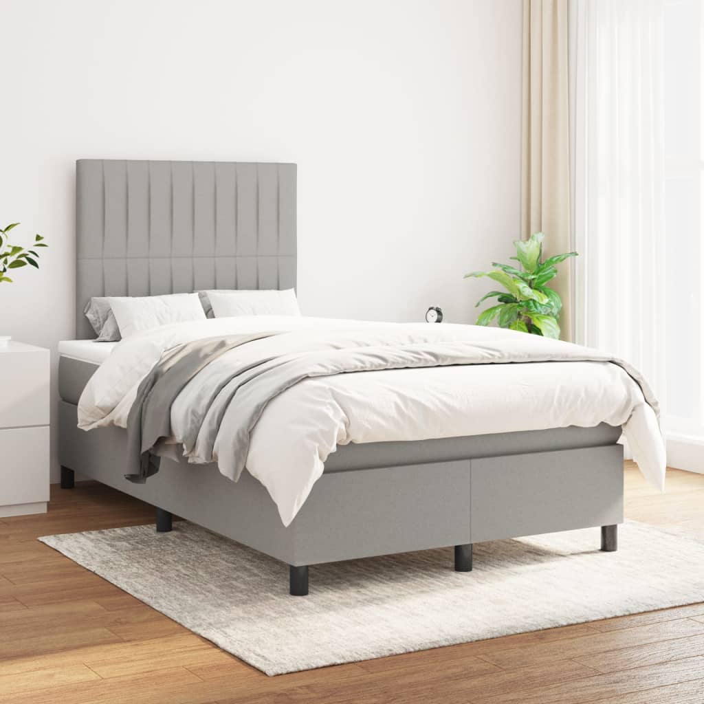 vidaXL Cama box spring con colchón tela gris claro 120x200 cm