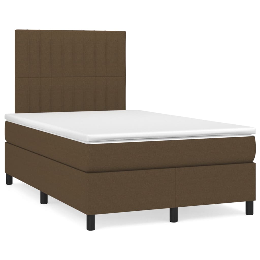 vidaXL Cama box spring con colchón tela marrón oscuro 120x200 cm