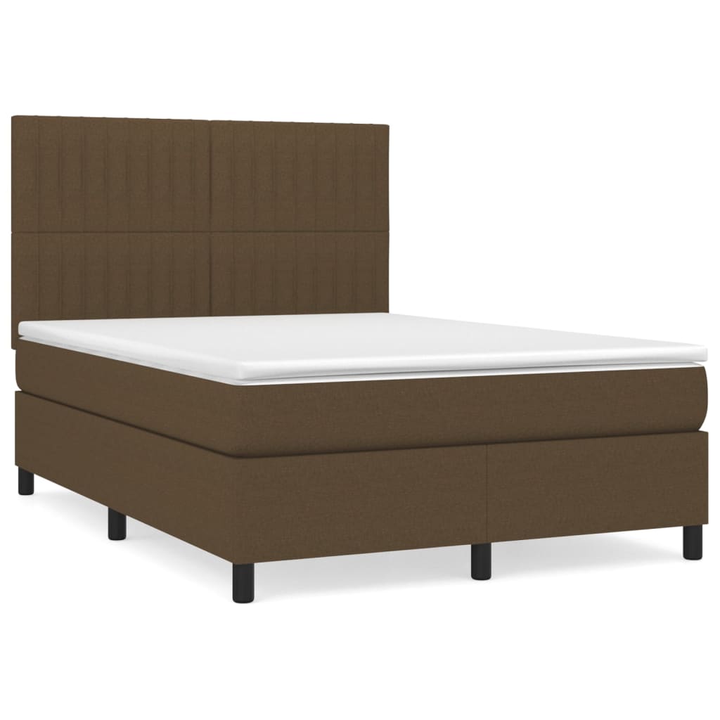 vidaXL Cama box spring con colchón tela marrón oscuro 140x200 cm