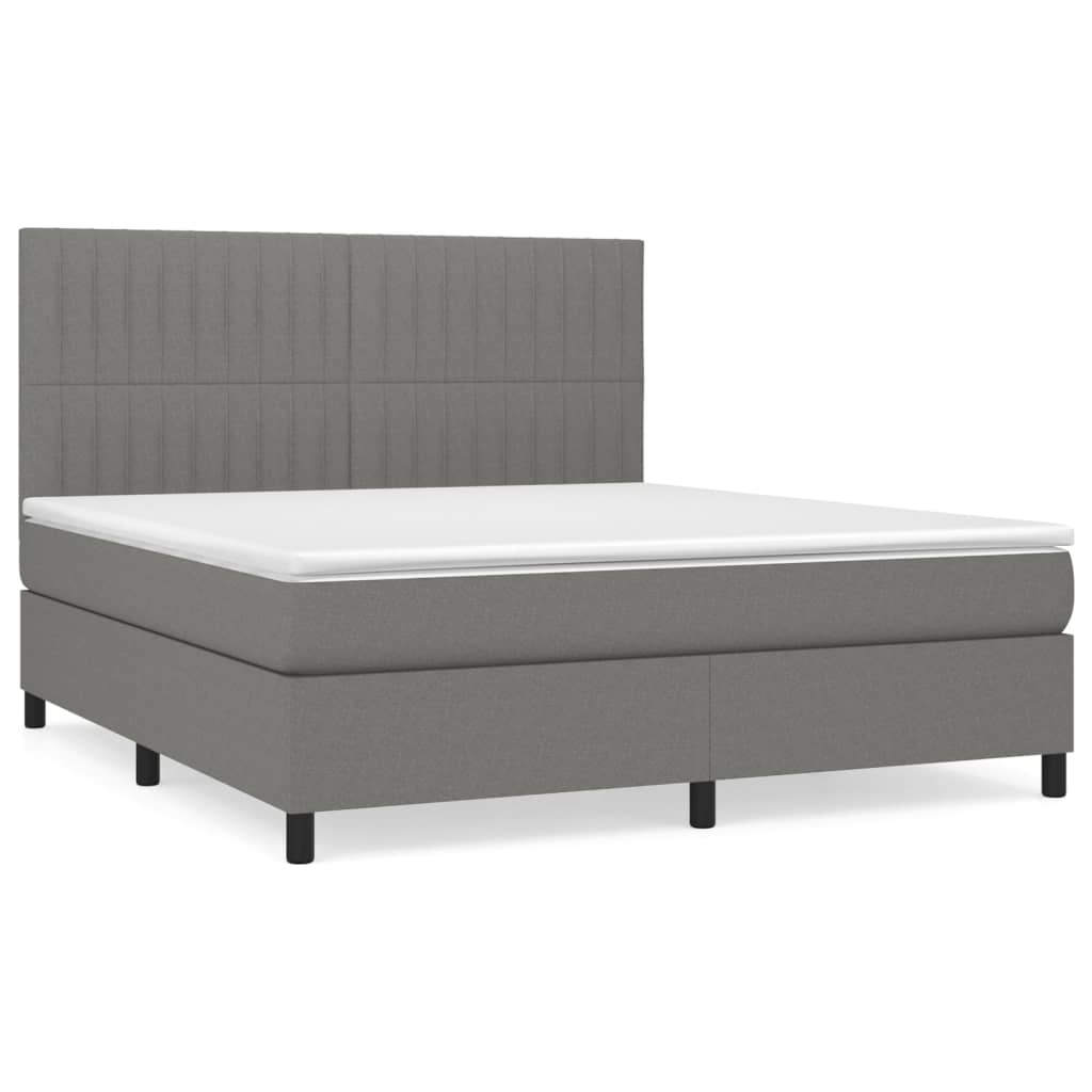 vidaXL Cama box spring con colchón tela gris oscuro 180x200 cm