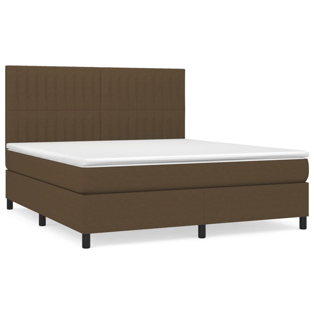 vidaXL Cama box spring con colchón tela marrón oscuro 180x200 cm