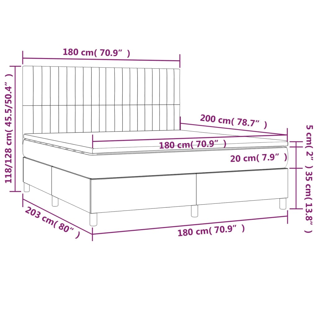 vidaXL Cama box spring con colchón tela marrón oscuro 180x200 cm