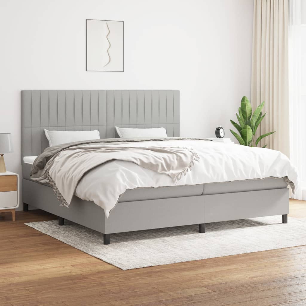 vidaXL Cama box spring con colchón tela gris claro 200x200 cm