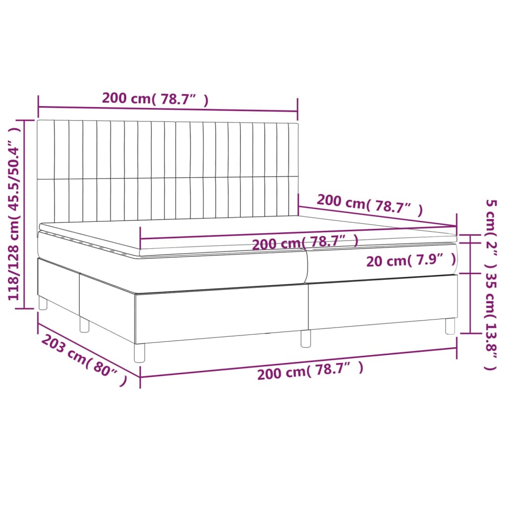 vidaXL Cama box spring con colchón tela gris oscuro 200x200 cm