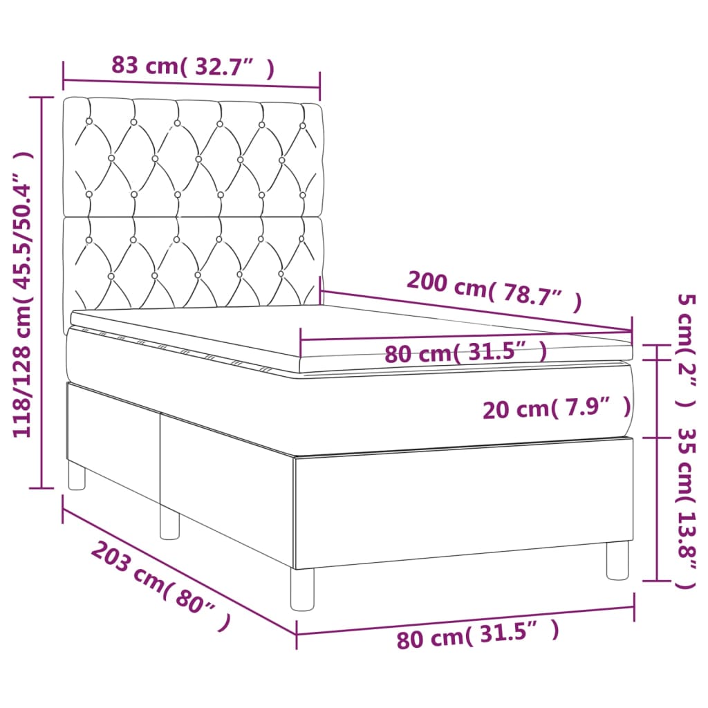 vidaXL Cama box spring con colchón tela gris taupe 80x200 cm