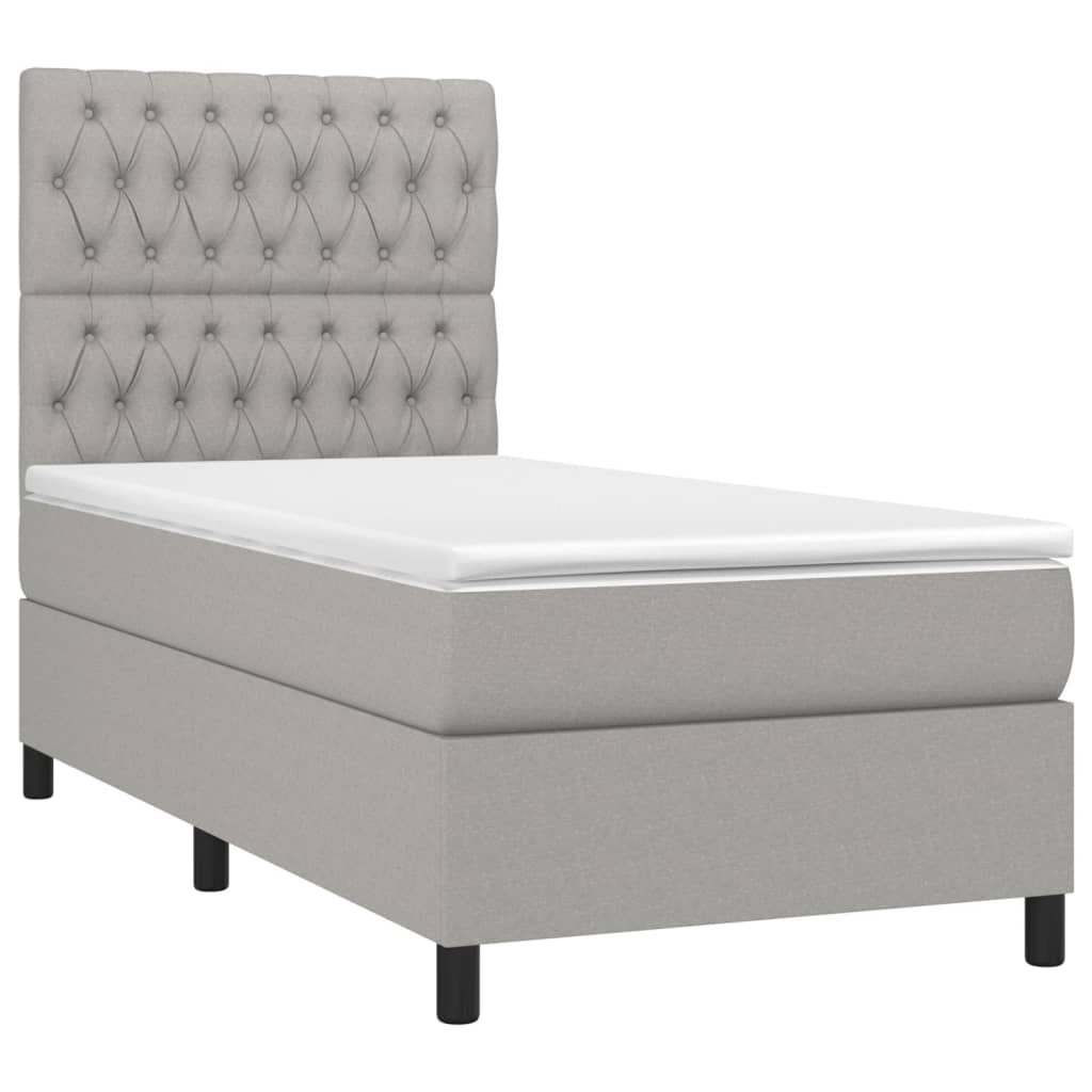 vidaXL Cama box spring con colchón tela gris claro 90x200 cm