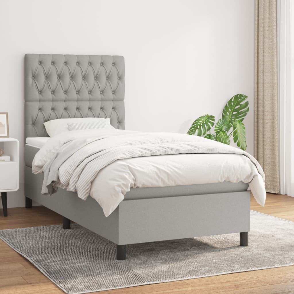 vidaXL Cama box spring con colchón tela gris claro 90x200 cm