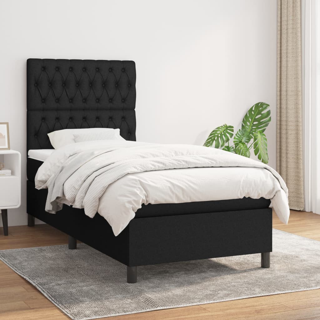 vidaXL Cama box spring con colchón tela negro 90x200 cm