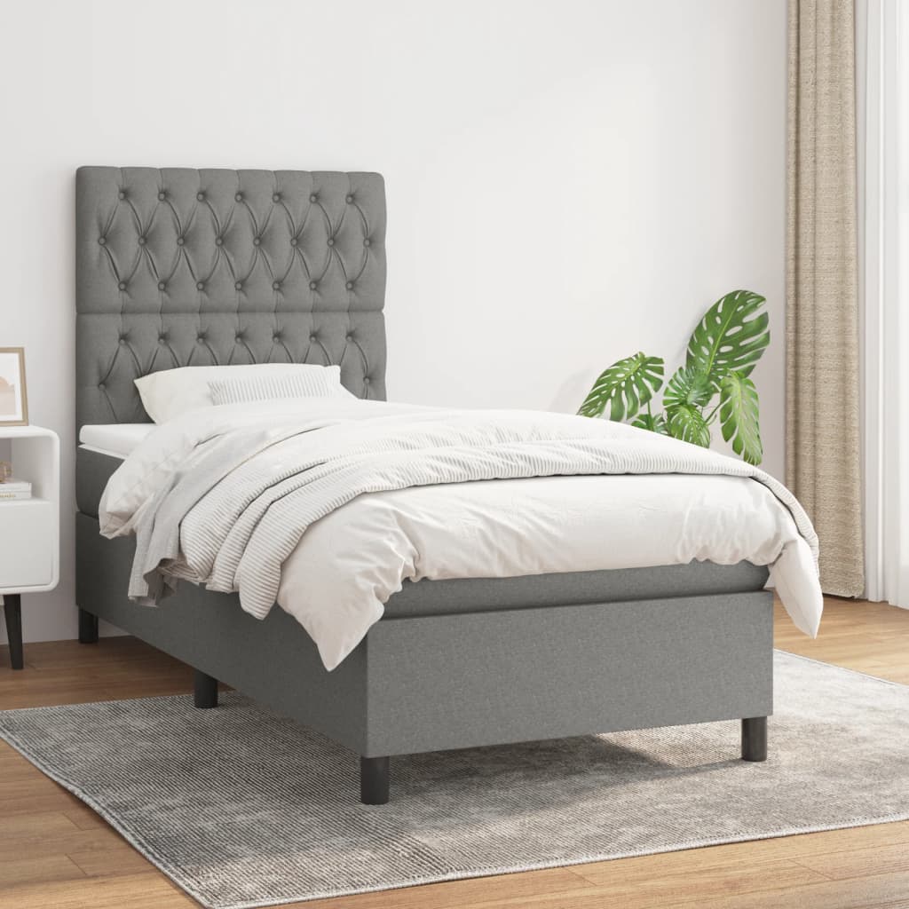 vidaXL Cama box spring con colchón tela gris oscuro 100x200 cm