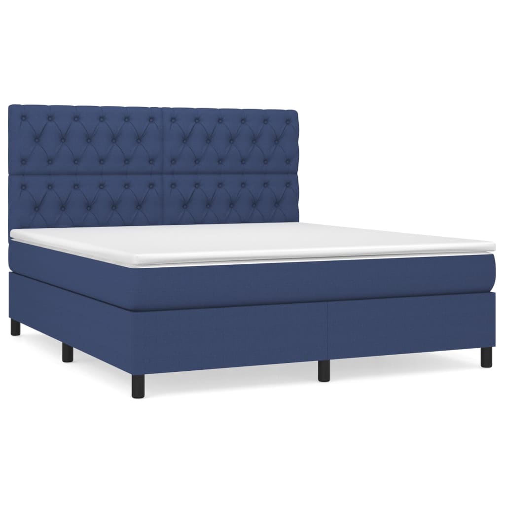 vidaXL Cama box spring con colchón tela azul 160x200 cm