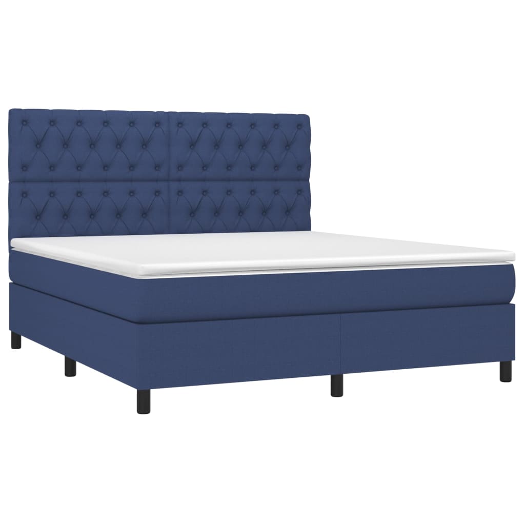 vidaXL Cama box spring con colchón tela azul 160x200 cm