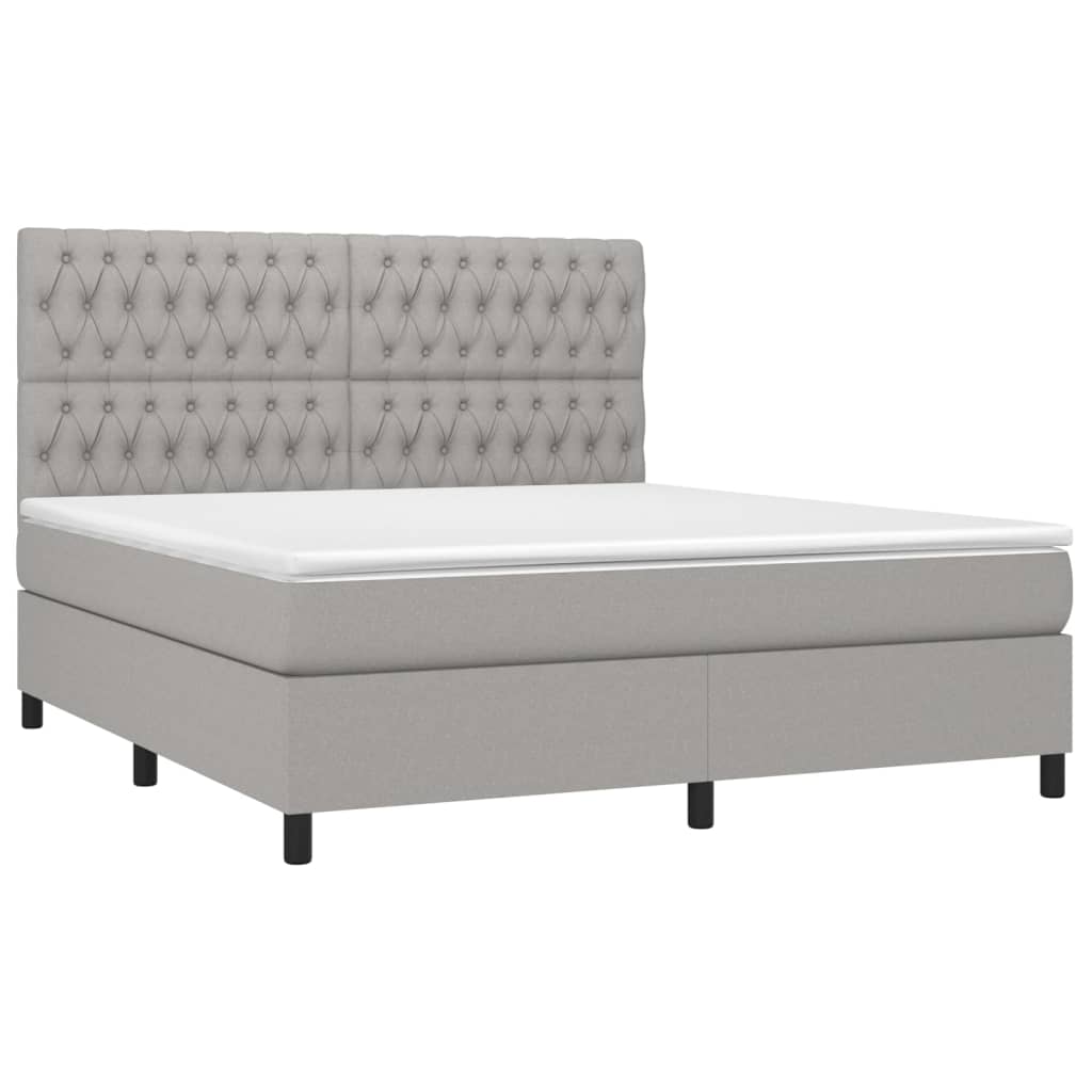 vidaXL Cama box spring con colchón tela gris claro 180x200 cm