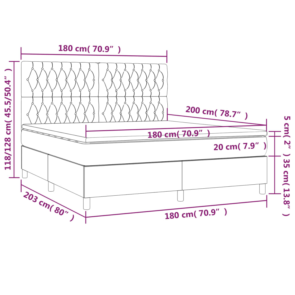 vidaXL Cama box spring con colchón tela gris claro 180x200 cm