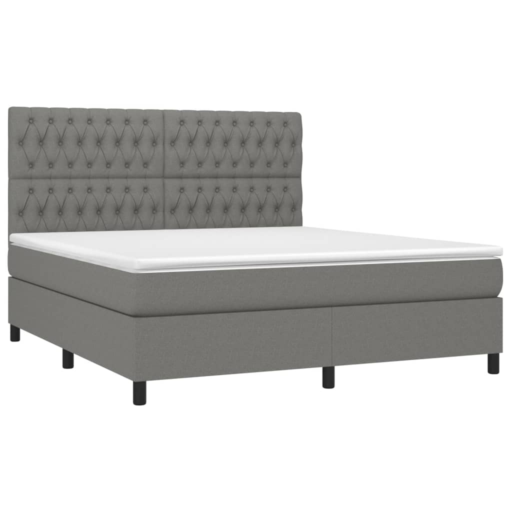 vidaXL Cama box spring con colchón tela gris oscuro 180x200 cm