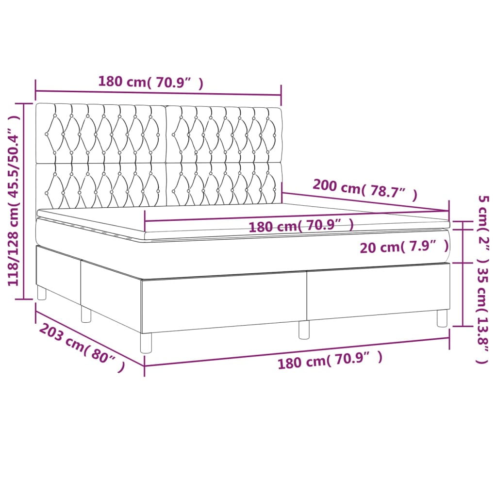 vidaXL Cama box spring con colchón tela negro 180x200 cm