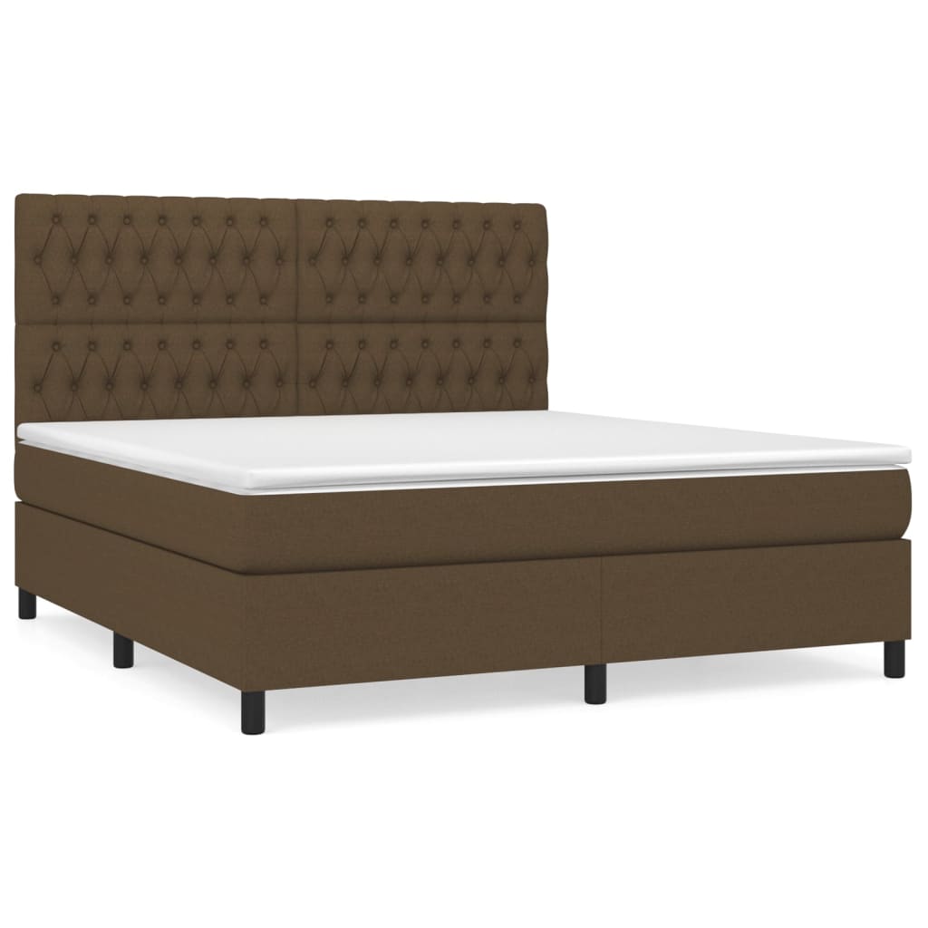 vidaXL Cama box spring con colchón tela marrón oscuro 180x200 cm