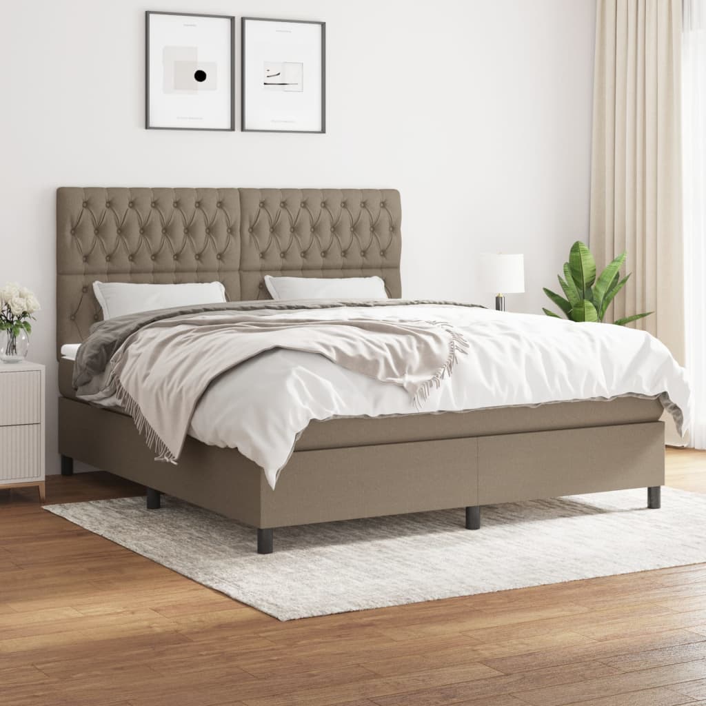 vidaXL Cama box spring con colchón tela gris taupe 180x200 cm