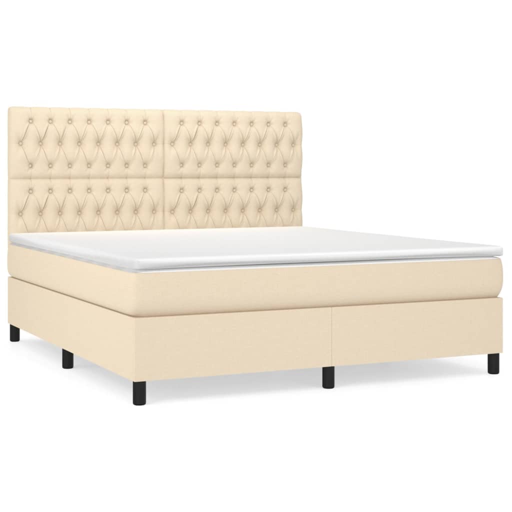 vidaXL Cama box spring con colchón tela color crema 180x200 cm