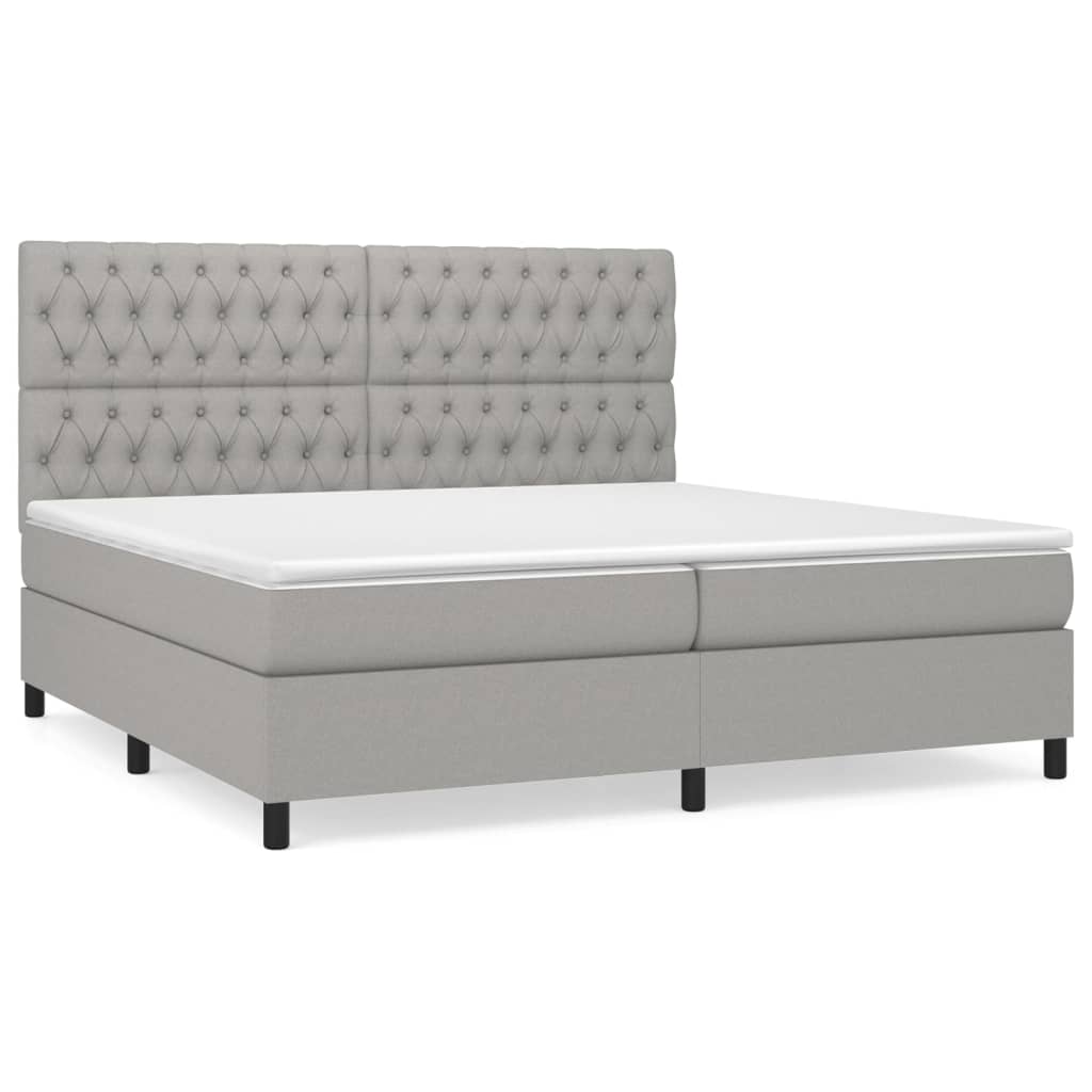 vidaXL Cama box spring con colchón tela gris claro 200x200 cm