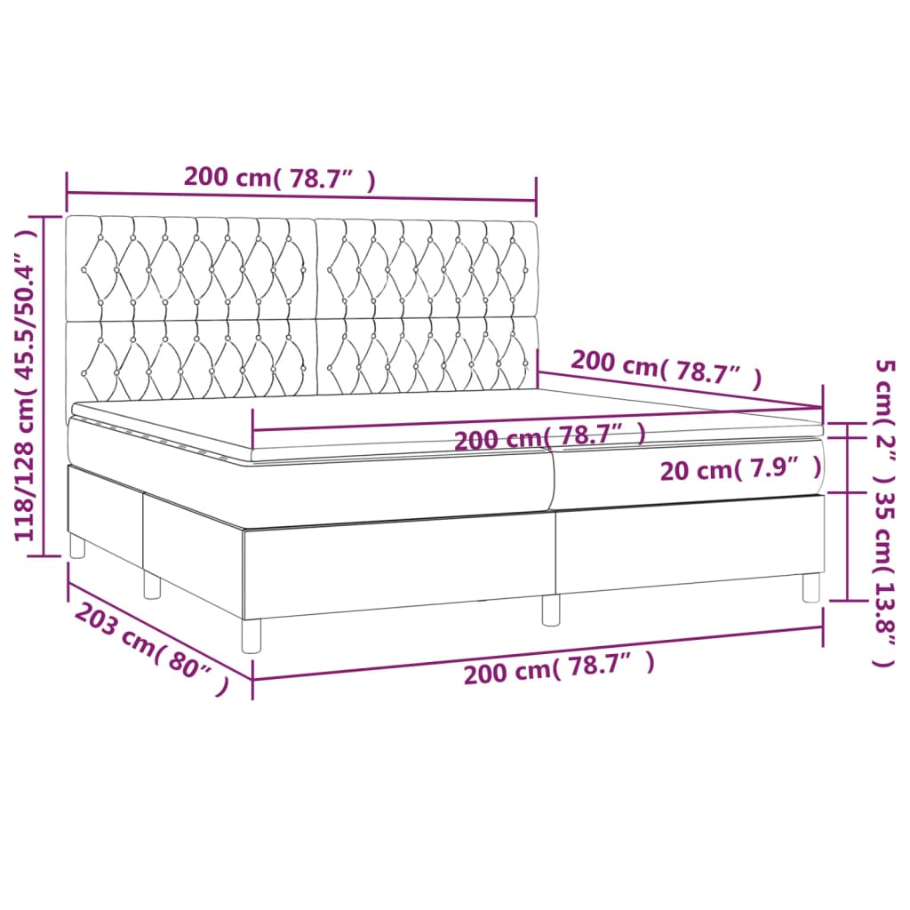 vidaXL Cama box spring con colchón tela gris claro 200x200 cm