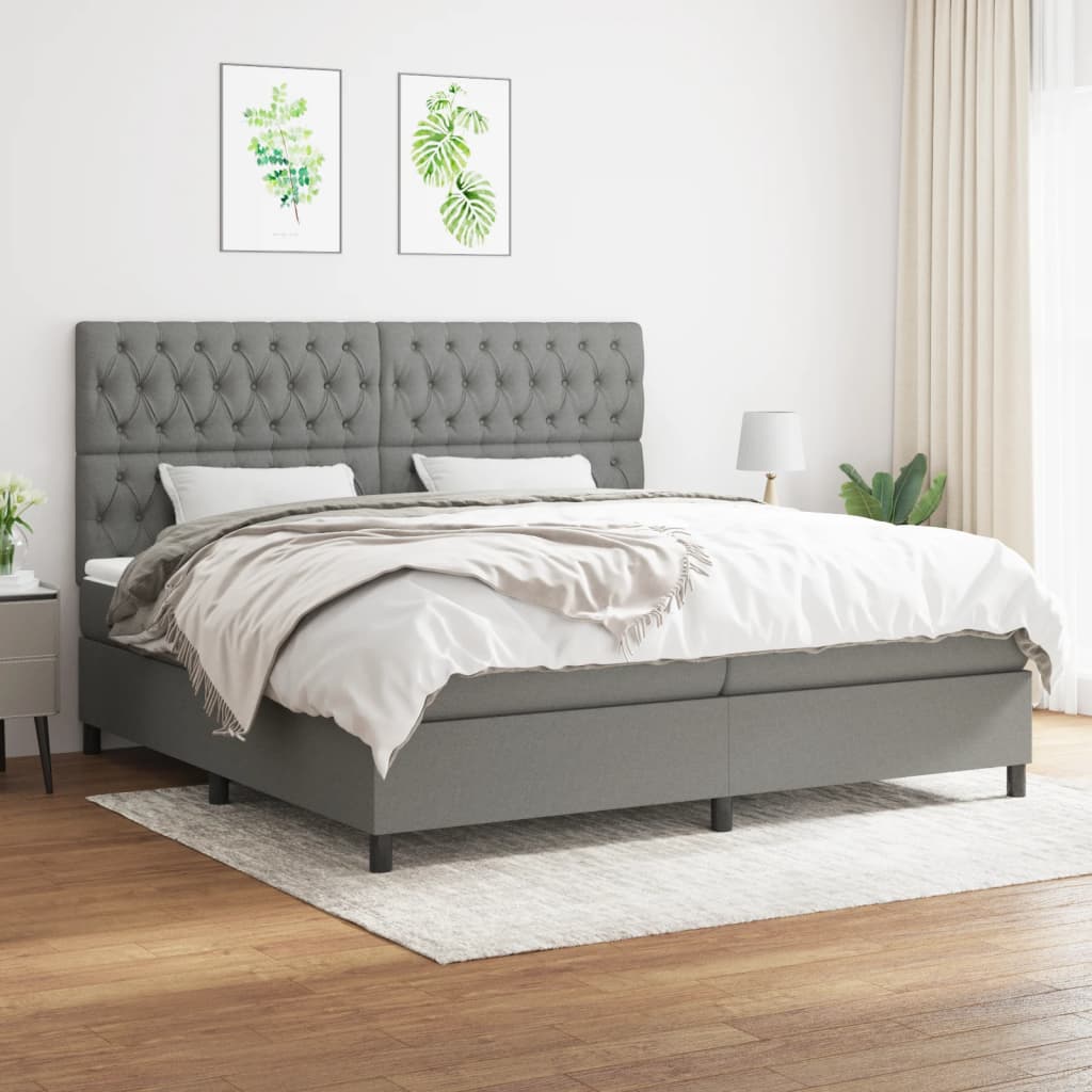 vidaXL Cama box spring con colchón tela gris oscuro 200x200 cm