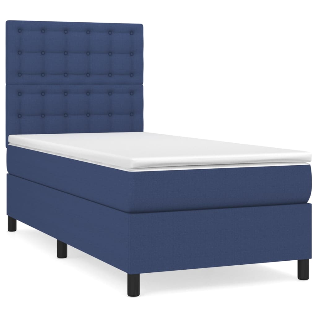 vidaXL Cama box spring con colchón tela azul 90x190 cm