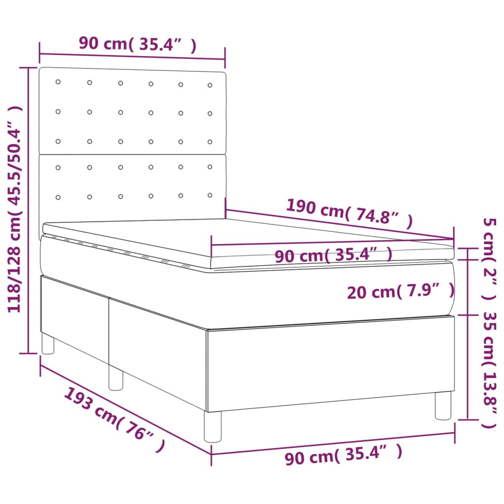 vidaXL Cama box spring con colchón tela azul 90x190 cm