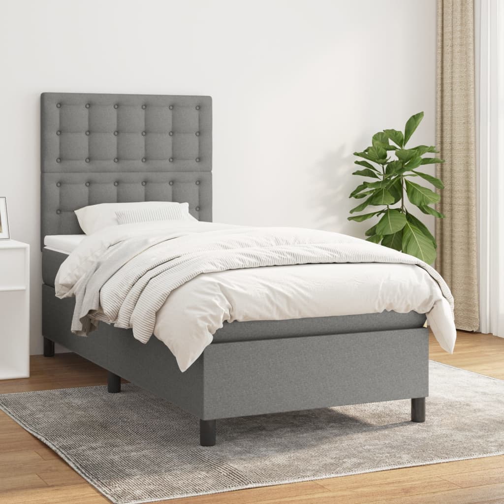 vidaXL Cama box spring con colchón tela gris oscuro 90x200 cm