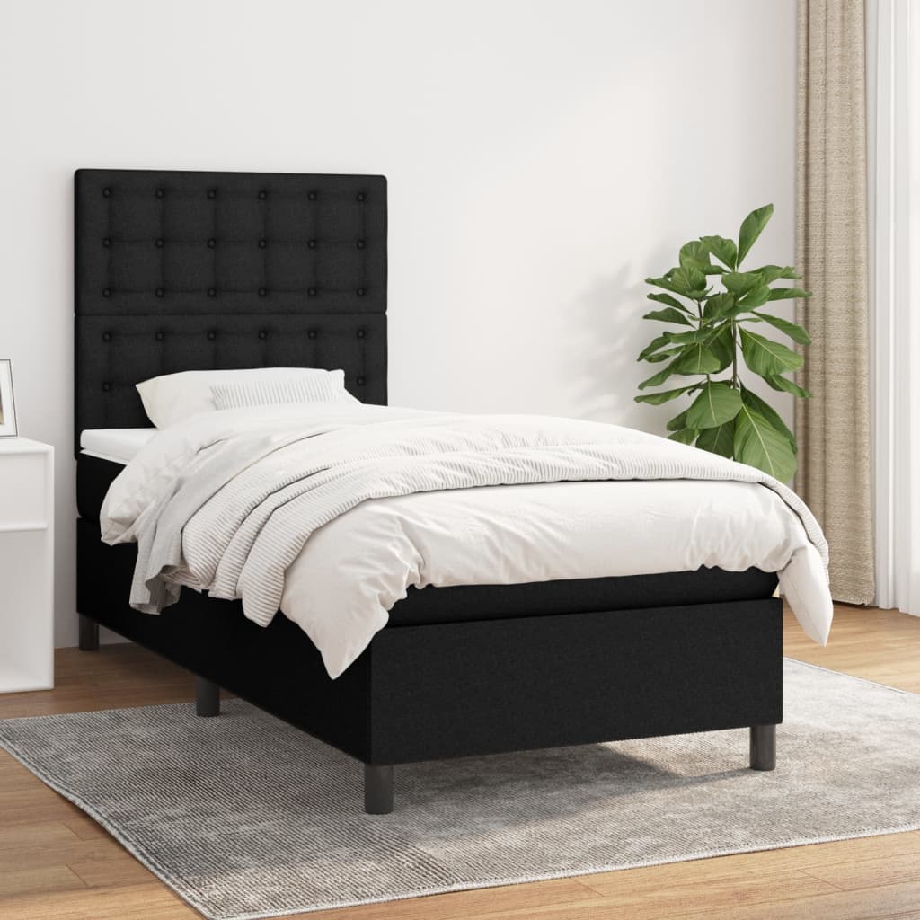 vidaXL Cama box spring con colchón tela negro 90x200 cm