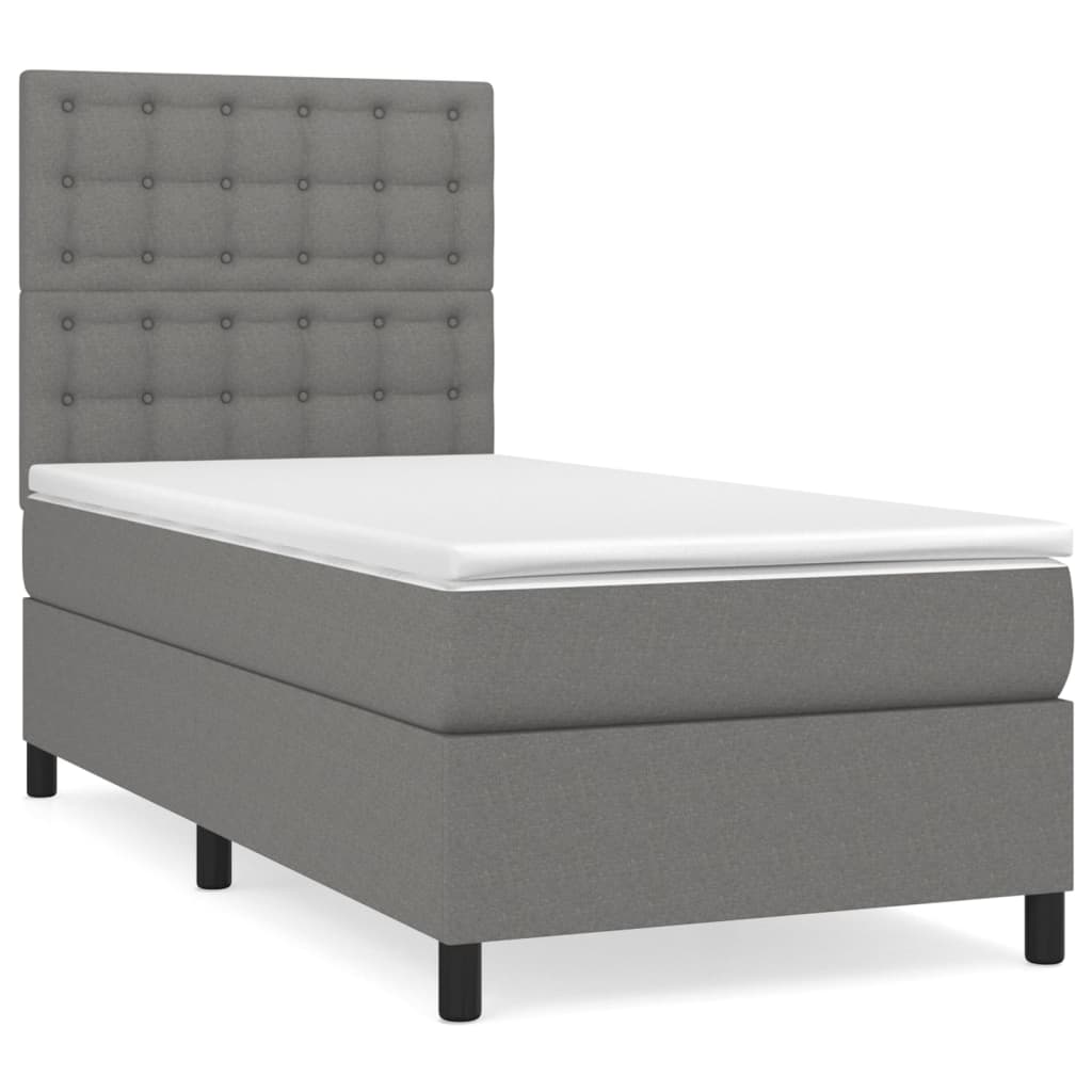 vidaXL Cama box spring con colchón tela gris oscuro 100x200 cm